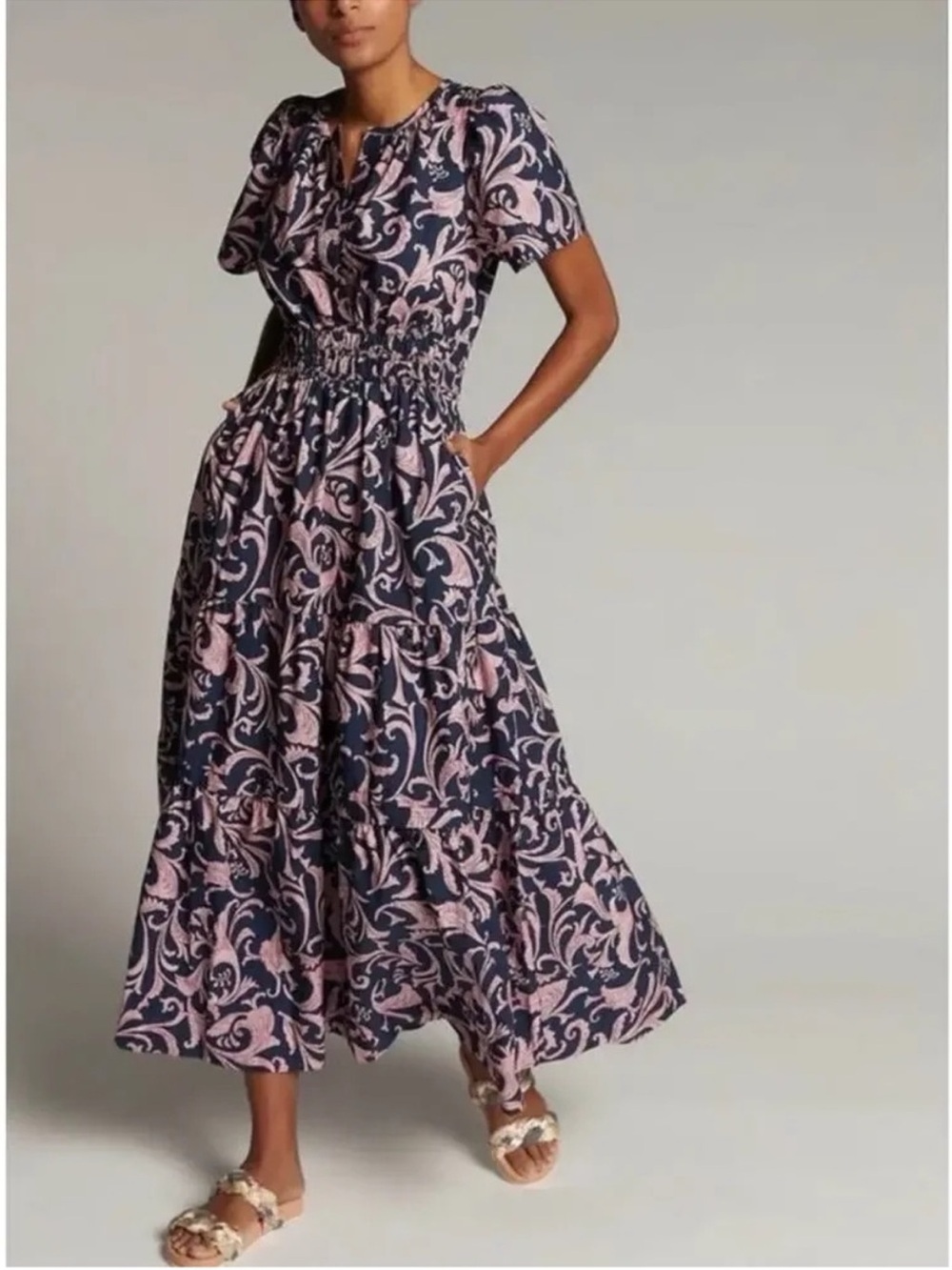 NWT Anthropologie Somerset Paisley Print Maxi Dress in Navy/Marin Sz XS